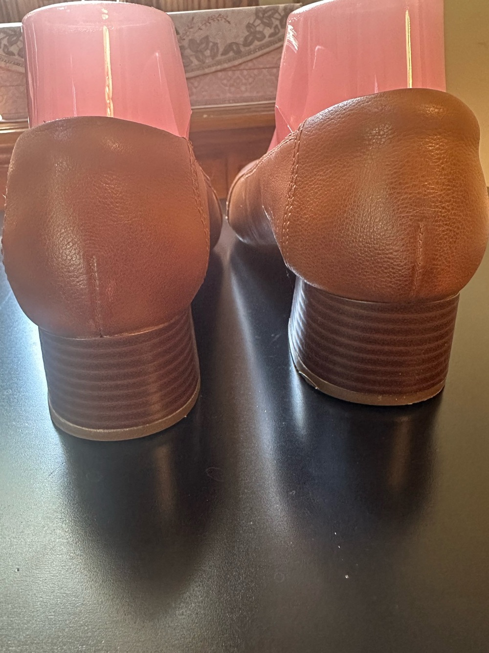 Clarks Marilyn Nora Tan Leather Block Heel Pumps Size 7.5 M - Picture 5 of 12